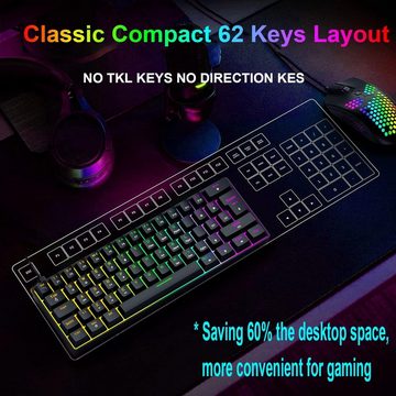 ZIYOU LANG Tastatur- und Maus-Set, (Blauer Schalter - Mini QWERTY Layout Abnehmbares USB-C Kabel 12000 DPI), 60% Compact RGB Gaming mechanische Tastatur Schwarz Set Combo