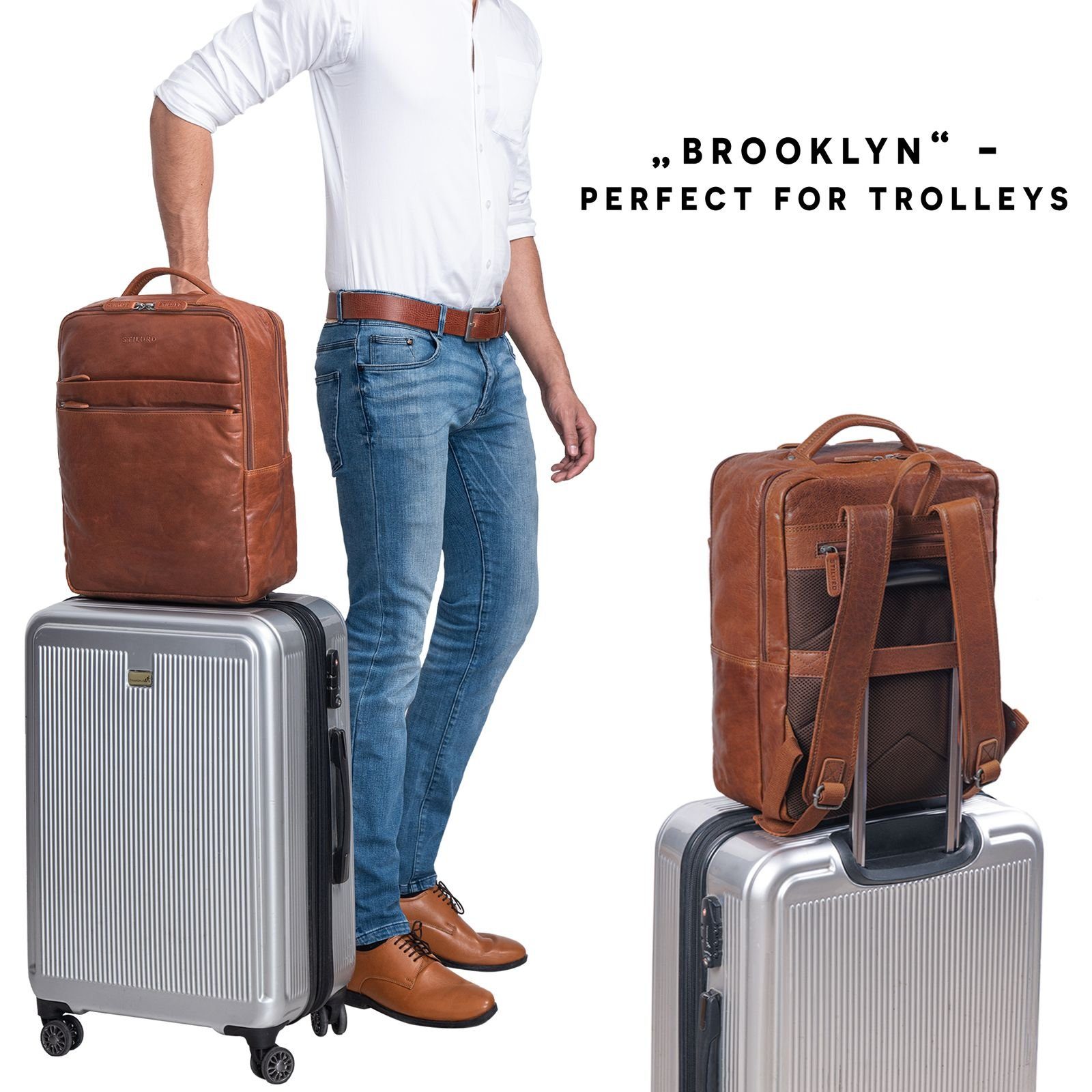STILORD Notebook-Rucksack "Brooklyn" Großer Laptop Rucksack Echtleder mit 15.6 Zoll Laptopfach