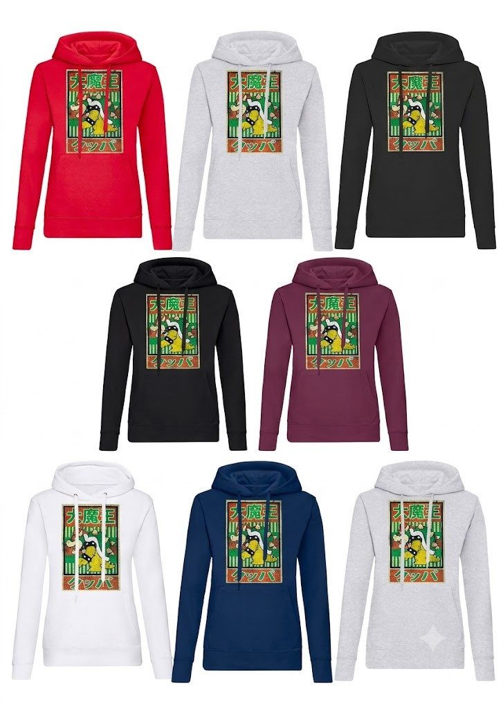 Blondie & Brownie Hoodie Bowser Japan Damen Hoodie Retro Patch Print Kapuzenhoodie Streetwear (Einzelstück, Einzelartikel) BowserJapan D Hoodie Retro Print