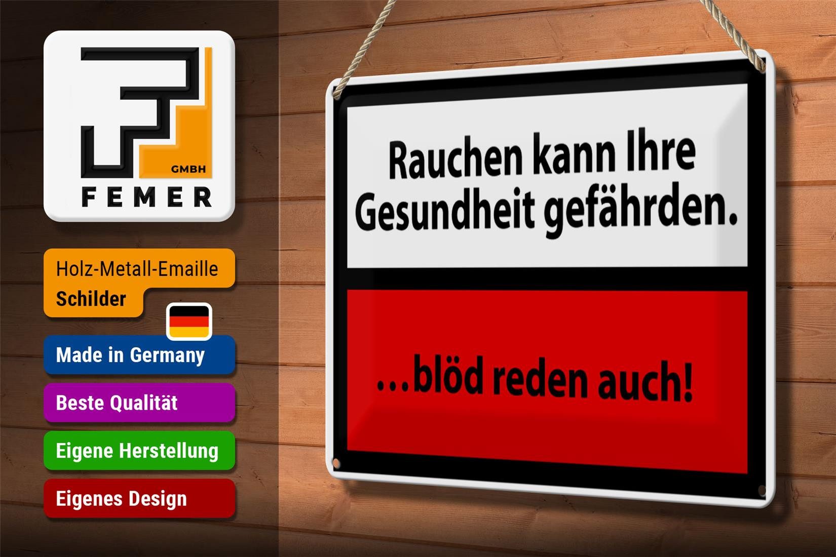 Femer GmbH Metallschild Rauchen 30x20cm kann Gesundheit gefährden, (1 St), gewölbte Oberfläche, abgerundete Ecken, umgeschlagene Kanten