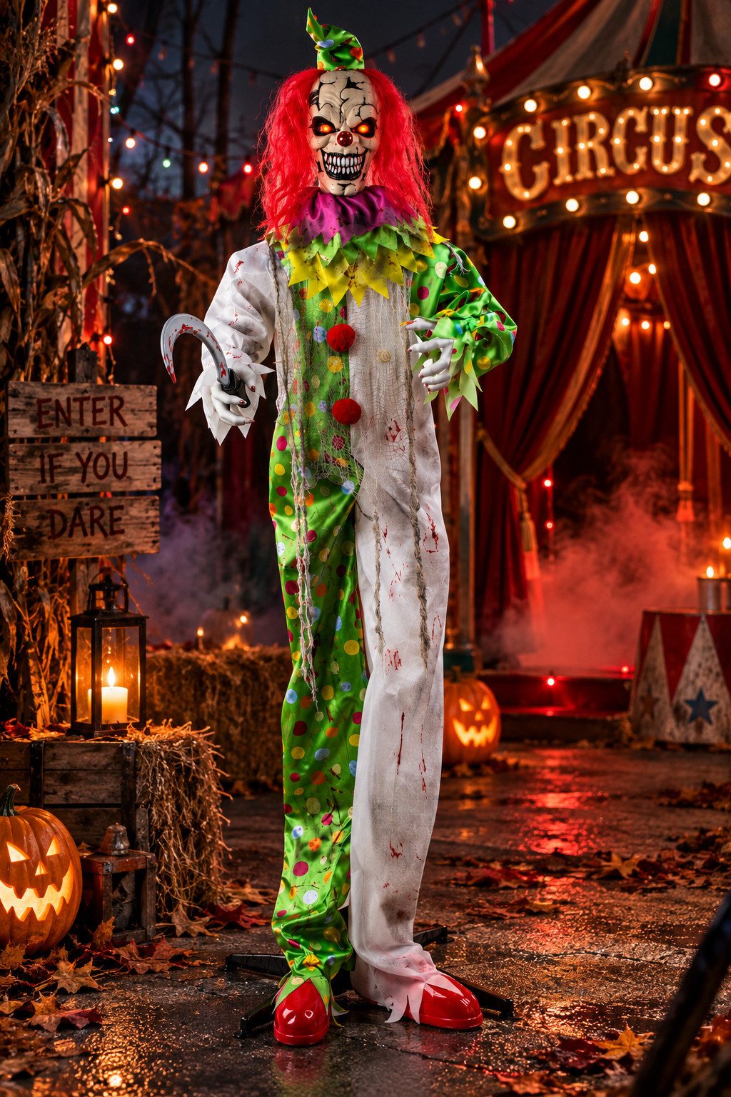 Mel-O-Design LED-Dekofigur Grinzo Horror Clown Figur 170cm Mit LED Augen Sound Bewegung Halloween – Bild 2 von 3