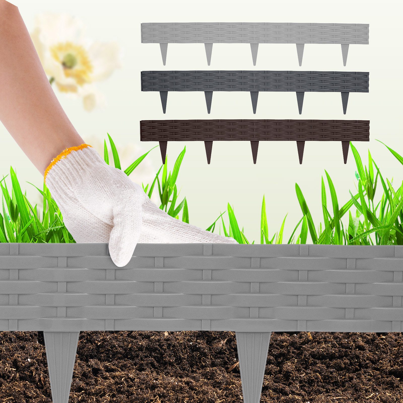 Ferghana Beetumrandung Rasenkante,Beeteinfassung mit Dornen, Abgrenzen den Rasen von Beeten, Formbar, UV-Beständig, Werkzeugelose Schneller Einbau, Kunststoff, Ratten Gartenpalisade