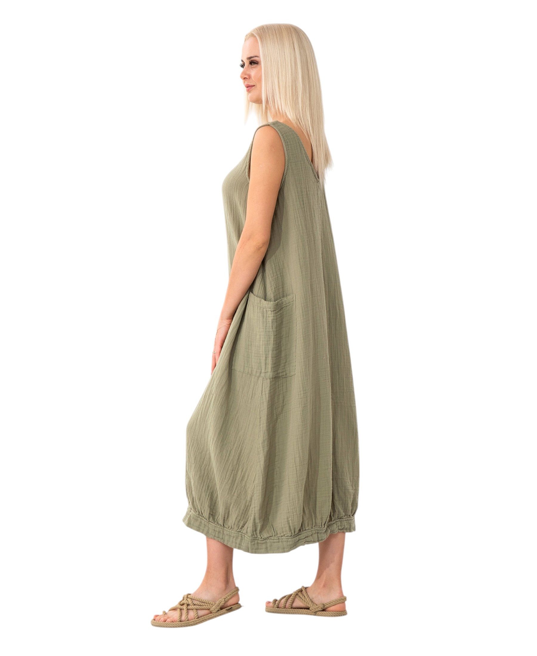 WENOR Sommerkleid Damen Musselin Strandkleid ärmellos 100 % Baumwolle mit T günstig online kaufen