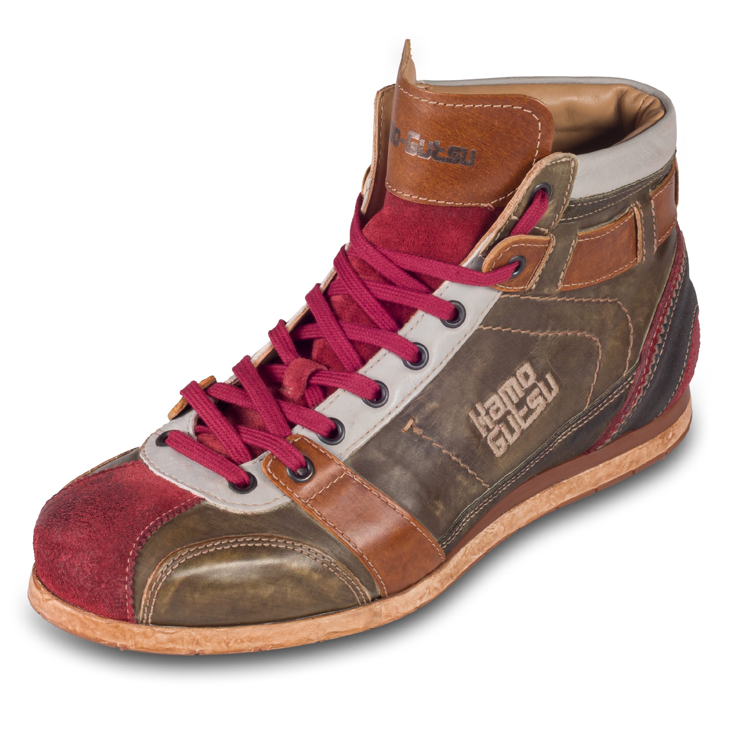 Kamo-Gutsu Herren Sneaker Stiefel Leder grün/rot (TIFO-112 rosso foresta) Sneaker Handgefertigt in Italien