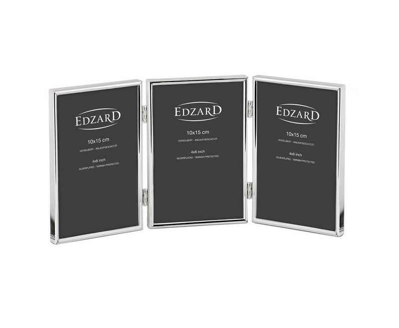 EDZARD Bilderrahmen Genua, für 3 Fotos, versilbert und anlaufgeschützt, für 10x15 cm Foto - Fotorahmen, Rahmen für Foto zum Hinstellen und Aufhängen