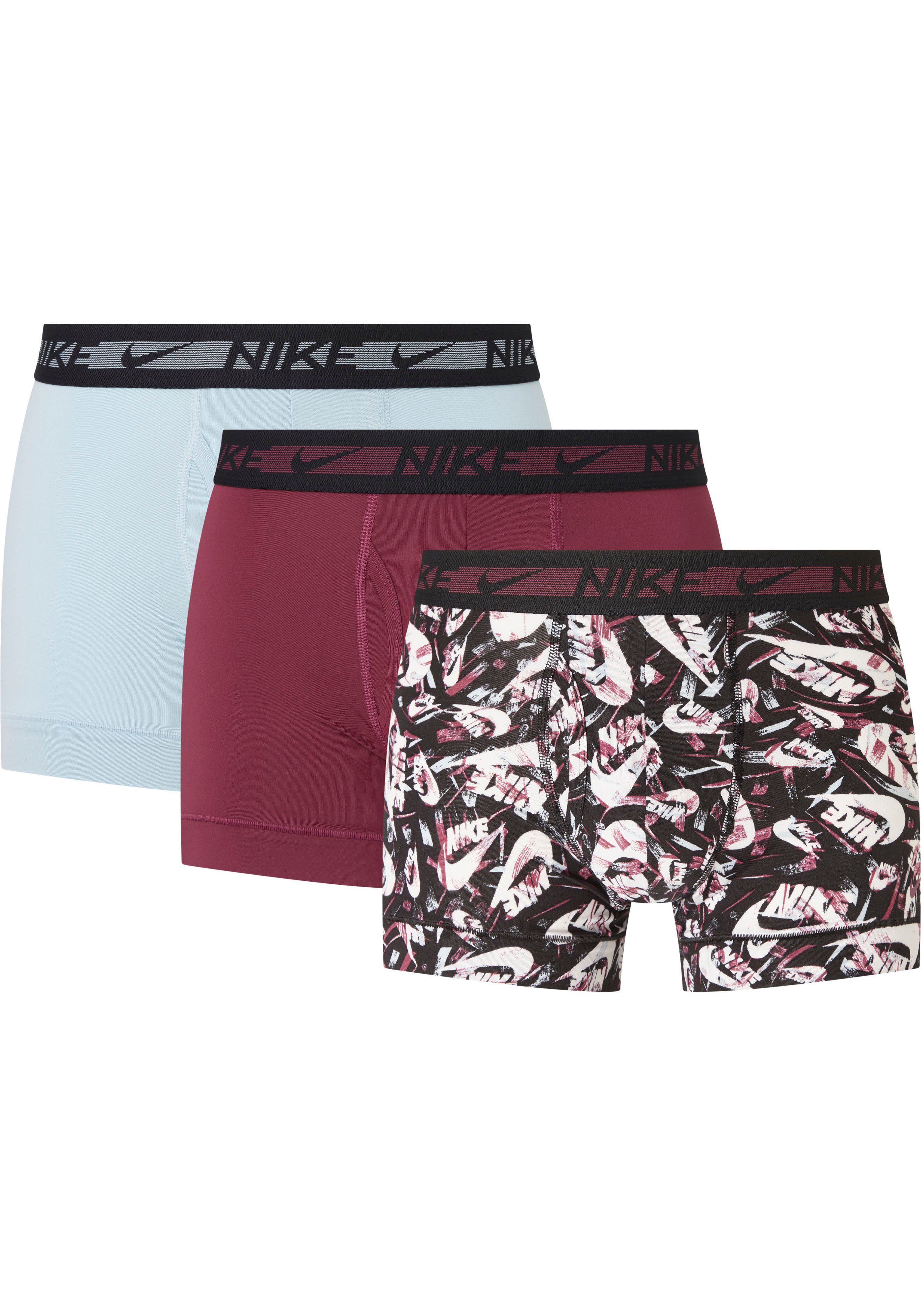NIKE Underwear Trunk TRUNK 3PK (Packung, 3-St., 3er-Pack) mit Logo-Elastikbund ROSEWOOD/OCEAN-BLISS/BRUSHED-LOGO