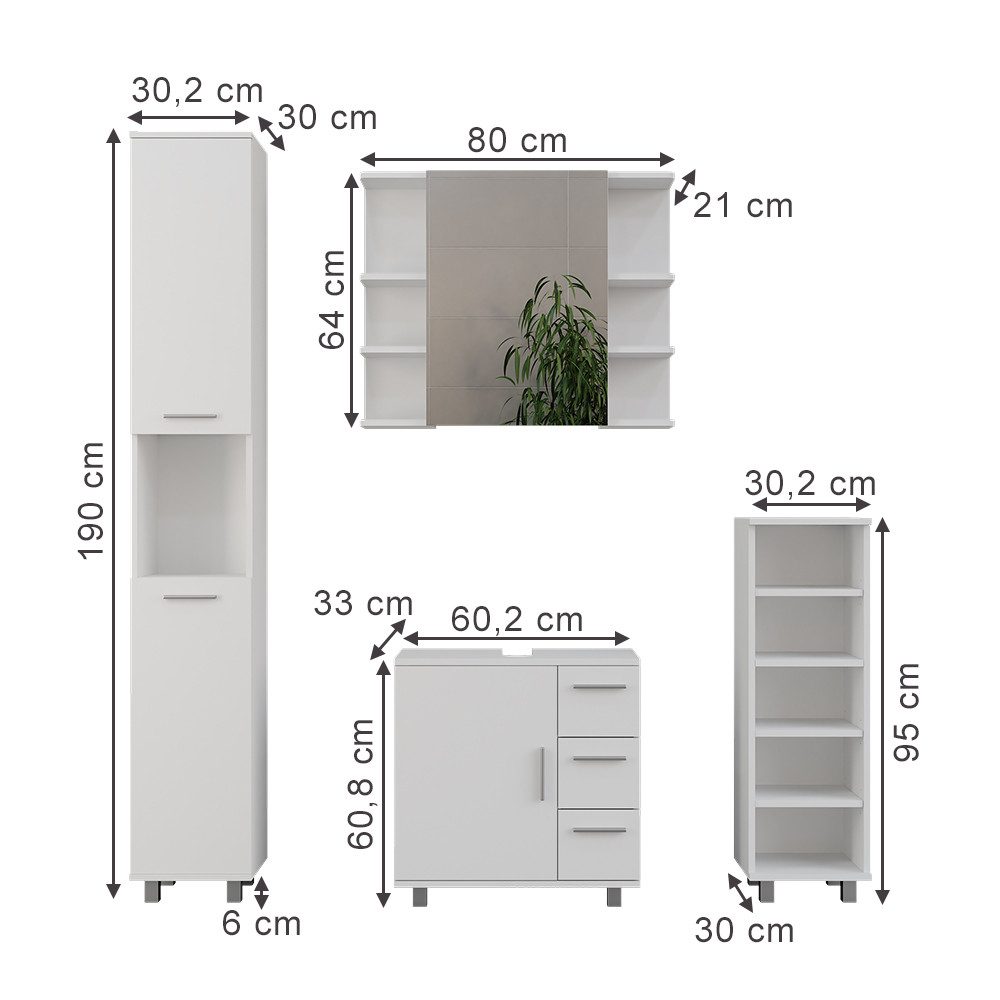 Vicco Badmöbel-Set Ilias, Weiß, 4 Teile, (4-St., 4er Set)
