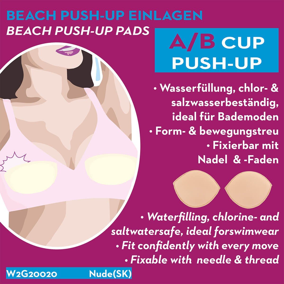 W2G2002021343536425262, Miss Schaum Wasser-Ölmischung BH Einlage Haut mit A/B Perfect BH-Einlagen Push-up Push-up Cup) Triangle (Beach