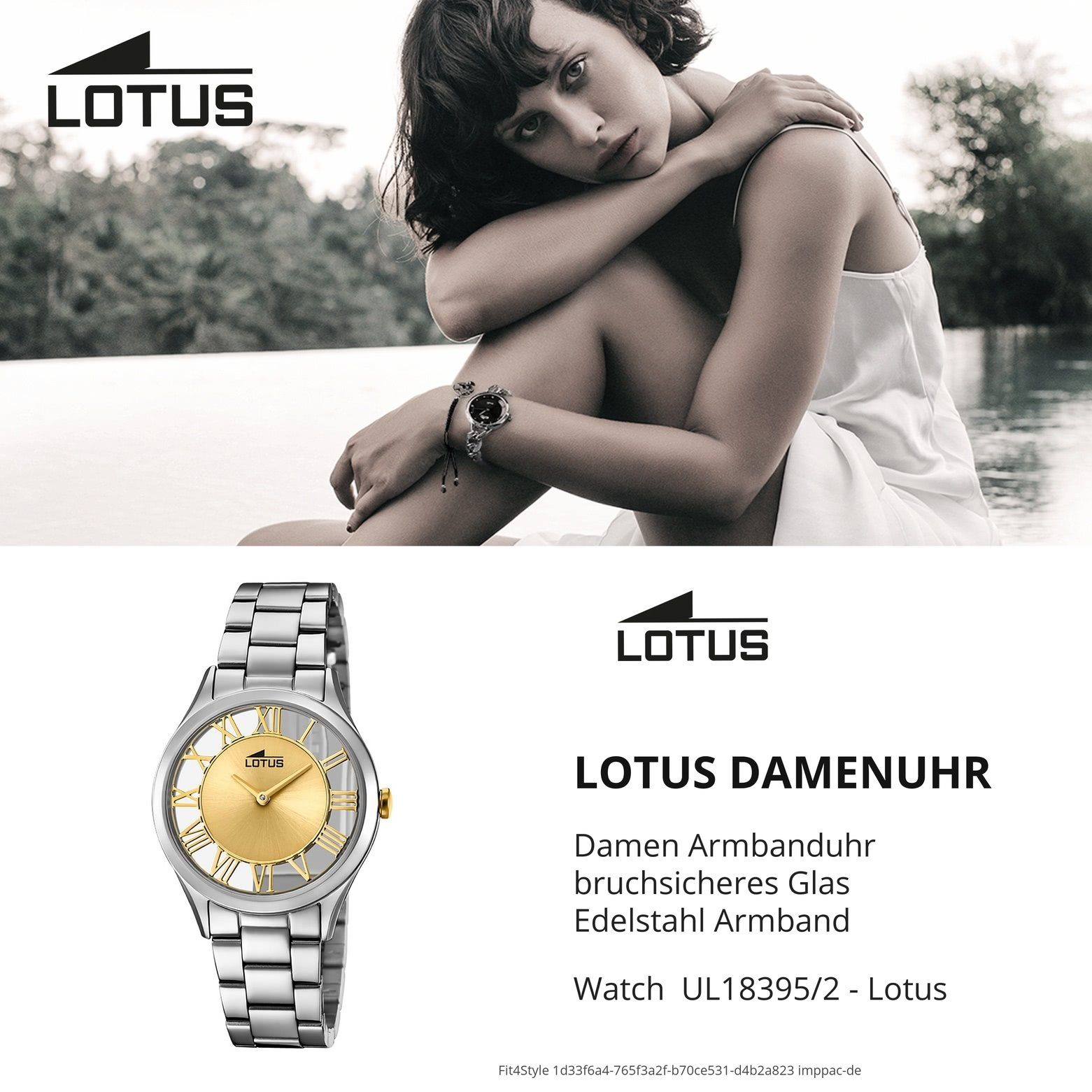 Analog, Lotus Armbanduhr rund, Damen Lotus silber Damen-Armbanduhr Edelstahlarmband Quarzuhr silber