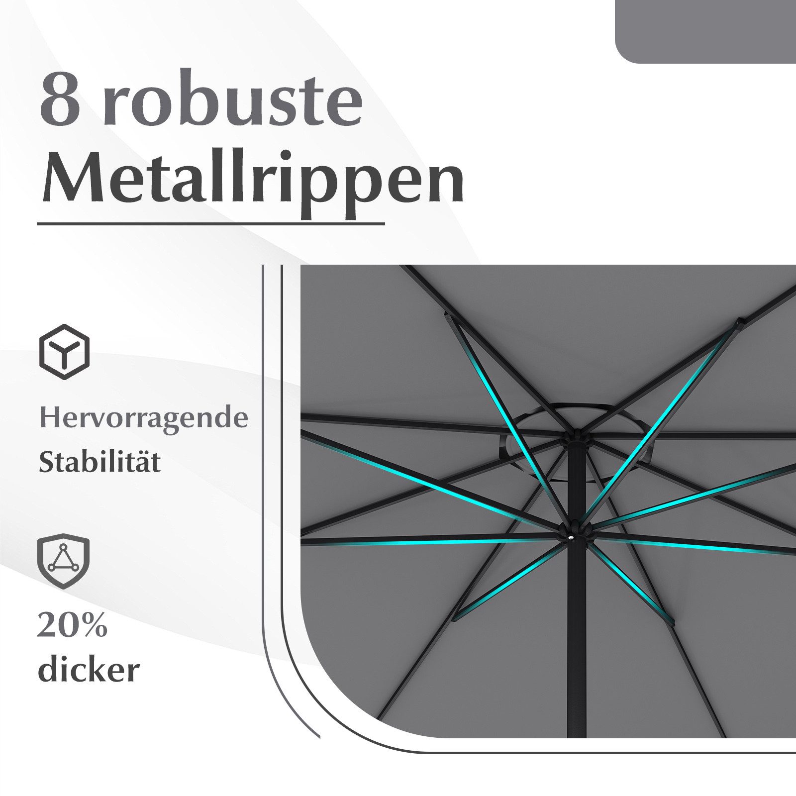 COSTWAY Sonnenschirm, LxB: 350x350 cm, Balkonschirm mit Kurbel, für Garten, Terrasse
