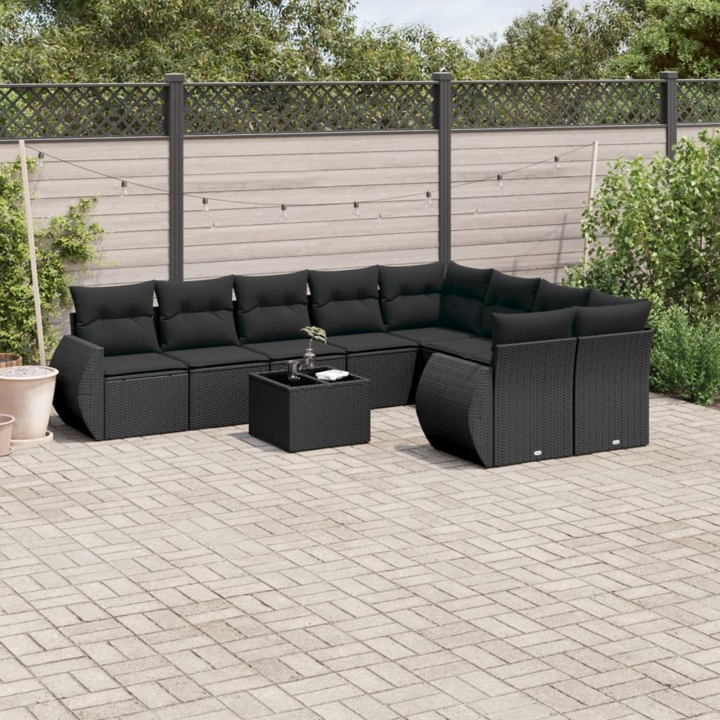 vidaXL Sofaelement 10-tlg. Garten-Sofagarnitur mit Kissen Schwarz Poly Rattan (1 St)