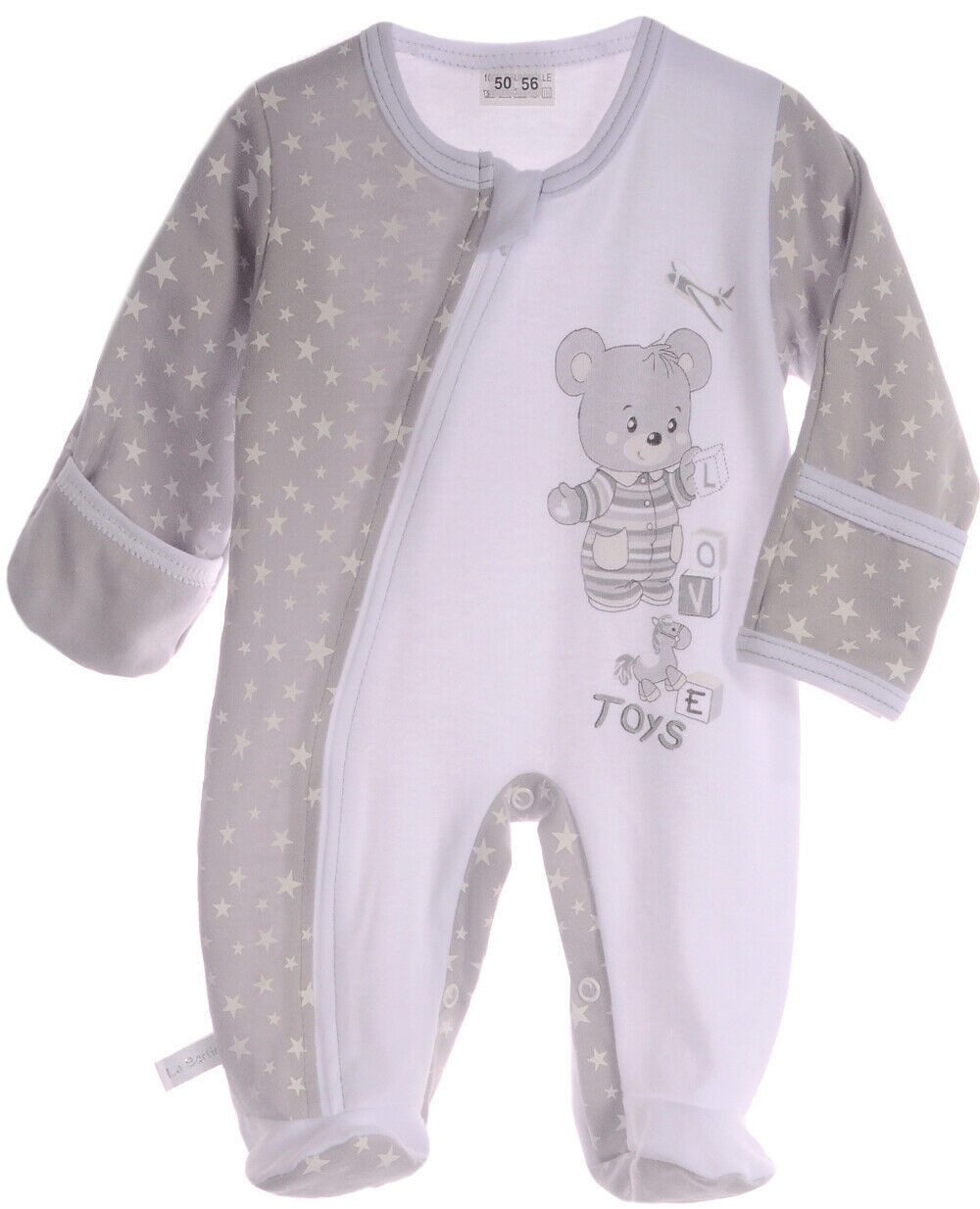 La Bortini Overall Baby Strampler 3er Pack Romper mit Kratzschutz aus reiner Baumwolle, neutral, 44 50 56 62 68 74 80