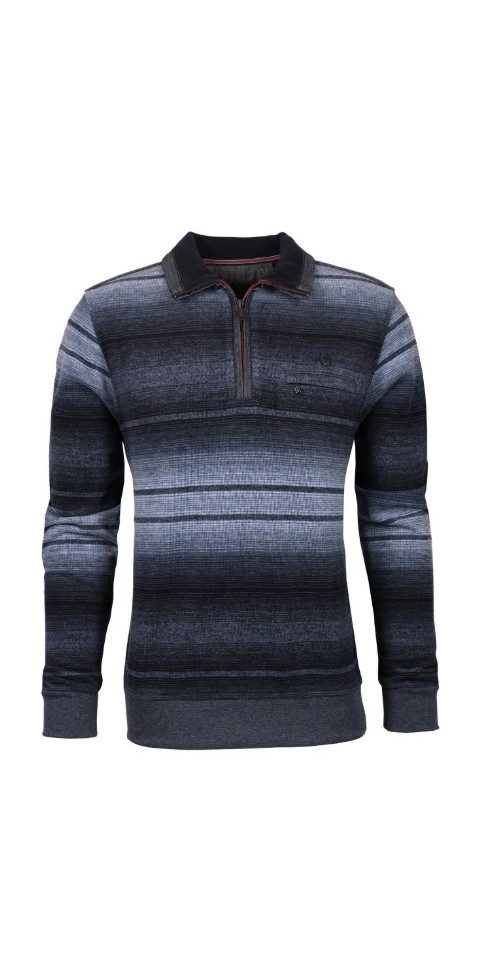 Mode Monte Carlo Sweatshirt Sweat-Shirt Troyer Zip Jeansblau mit blau