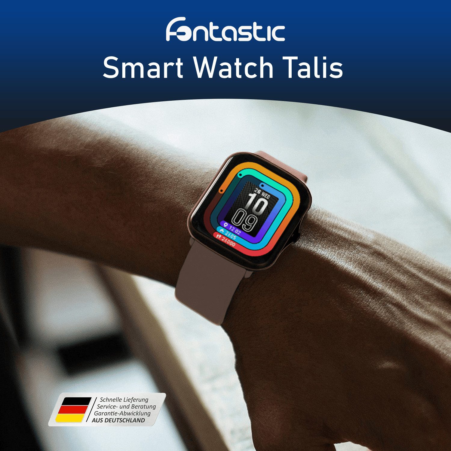 fontastic Talis Smart Watch mit Blutdruckmessung, Schlaftracker & App Smartwatch (1,69 Zoll)