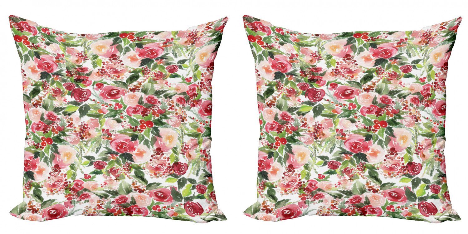 Kissenbezüge Modern Accent Doppelseitiger Digitaldruck, Roses (2 Kunst Blumen Stück), Beeren Blumenstrauß Abakuhaus