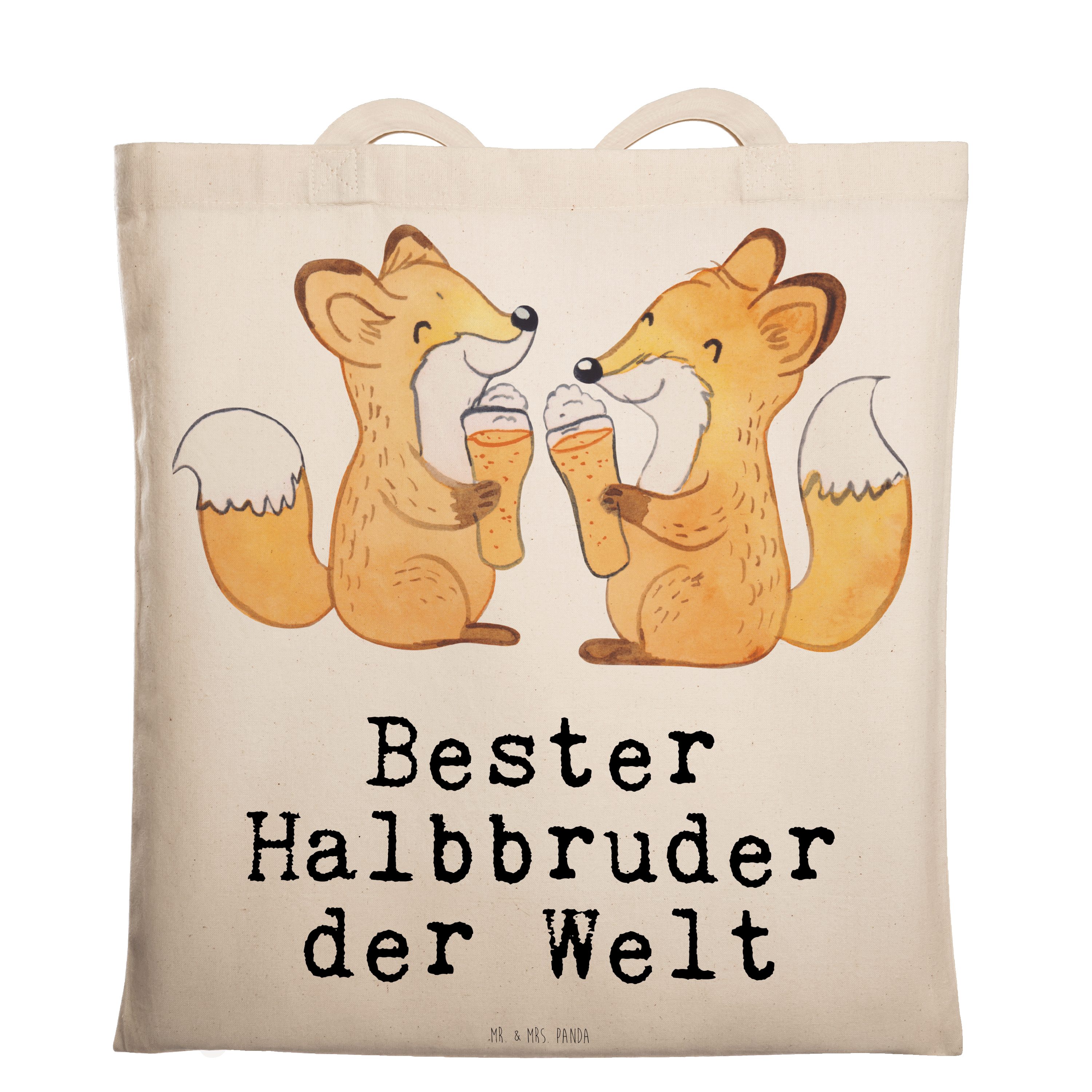 Mr. & Mrs. Panda Tragetasche Fuchs Bester Halbbruder der Welt - Transparent - Geschenk, Jutebeutel (1-tlg)