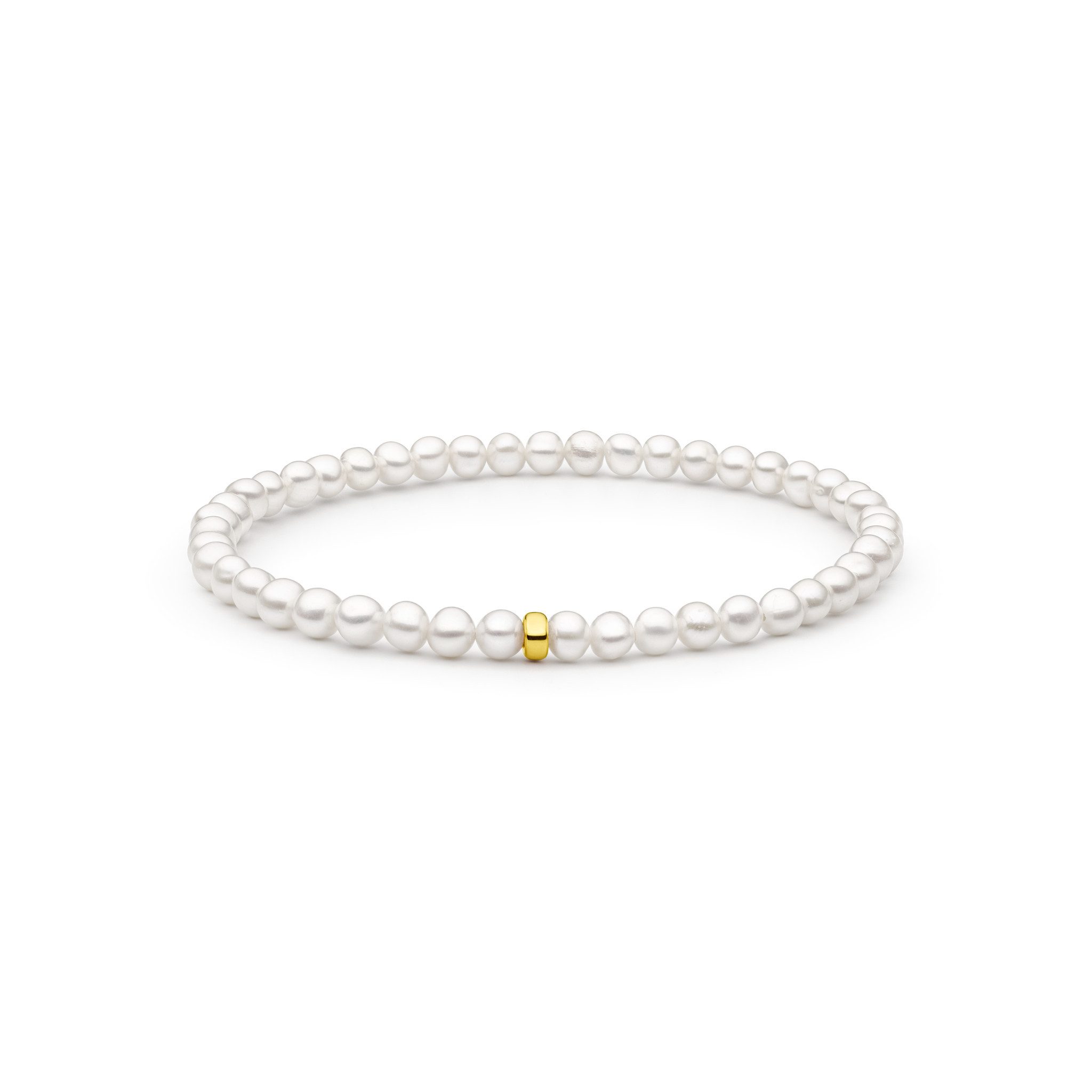 Gaura Pearls Perlenarmband weiß, flex, 925er Sterlingsilber mit 585 Gelbgoldplattierung (1 Mikron)
