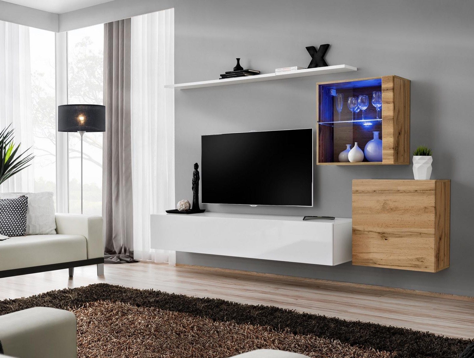 Xlmoebel Wohnwand Design Luxus Regal Vitrine für stilvolle Wohnräume, Made in Europa