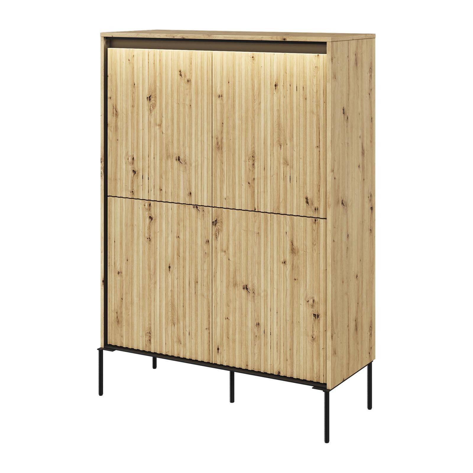 HAUSELEMENT Kommode TREND TR-03, 4 Türen LED-Beleuchtung Sideboard 98 x 140 cm Modern Geriffelt