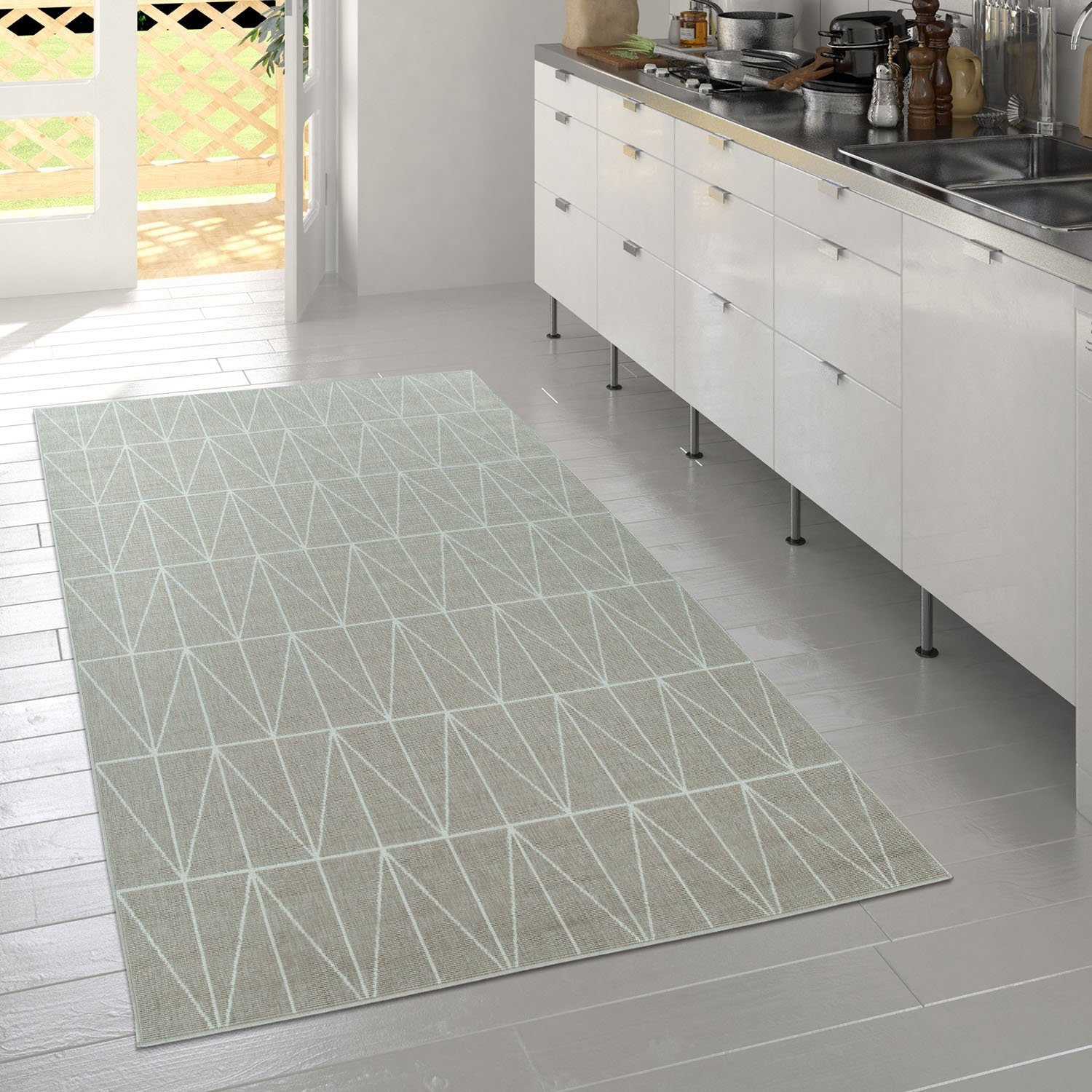 Teppich Brugge In- Flachgewebe, und Muster, modernes beige geeignet 224, mm, Home, Höhe: 4 rechteckig, Outdoor gemetrisches Paco