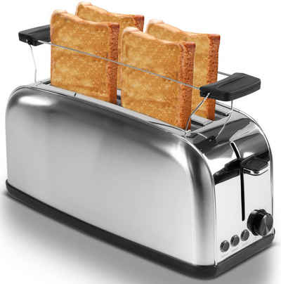 STEINBORG Toaster SB-2070, 2 lange Schlitze, für 4 Scheiben, 1400 W, Edelstahl Gehäuse,Brötchenaufsatz,Krümelschublade