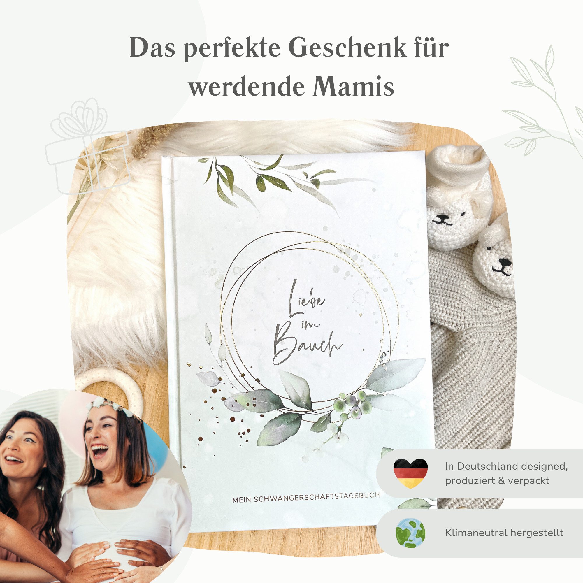 MeinBaby123® Tagebuch Schwangerschaft, Geschenke für Schwangere, Schwangerschafts Journal, Schwangerschaftsbuch "Liebe im Bauch" vergoldet – Bild 5 von 5