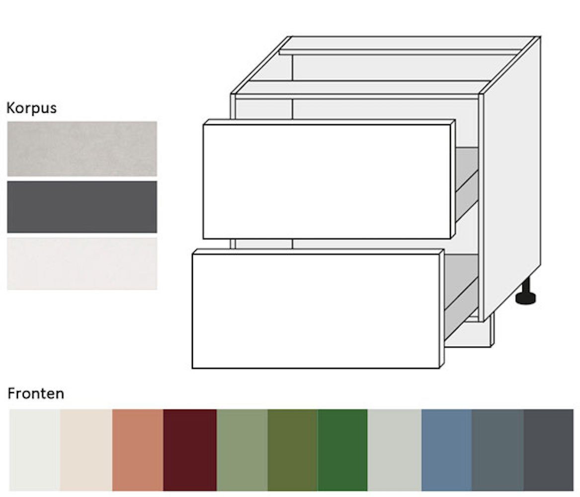 Korpusfarbe Florence Front- 2 & (Vollauszug) papyrusweiß Feldmann-Wohnen 80cm grifflos Schubladen Hochglanz wählbar 9018 Unterschrank (Florence) RAL