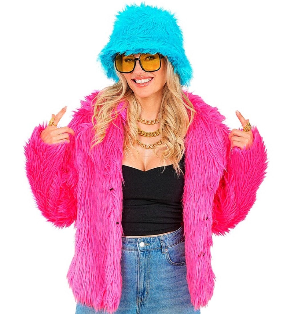 Widmann S.r.l. Plüschjacke Kunstfelljacke in Neon-Pink S/M 90er Jahre Rave Gabber Techno Style Qutfit für Rave Techno Gabber CSD – Bild 5 von 5