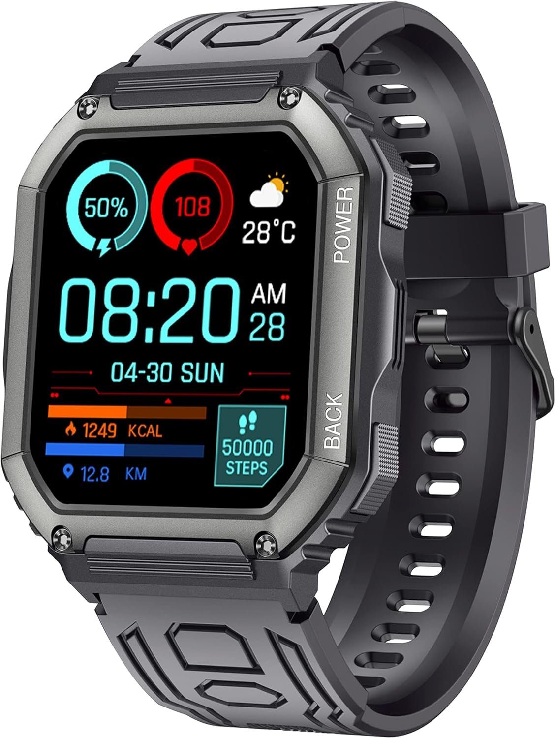 findtime Smartwatch (1,8 Zoll, Android iOS), Militär Uhr Herren Armbanduhr Sportuhr mit Telefonfunktion Fitnessuhr