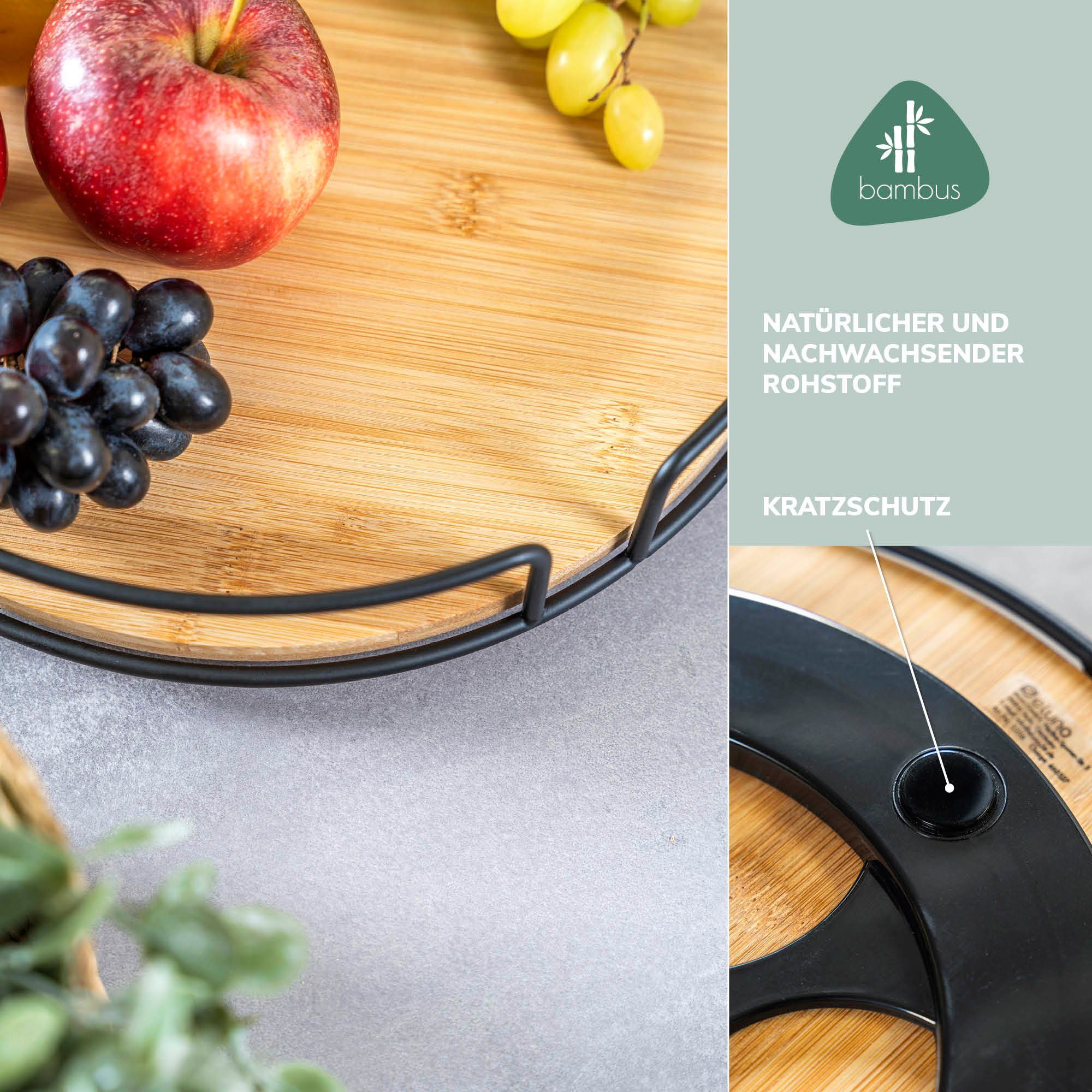 eluno Obstschale Drehteller aus Metall mit Bambusboden Ø ca. 30 cm, schwarz, Metall, (Stück)