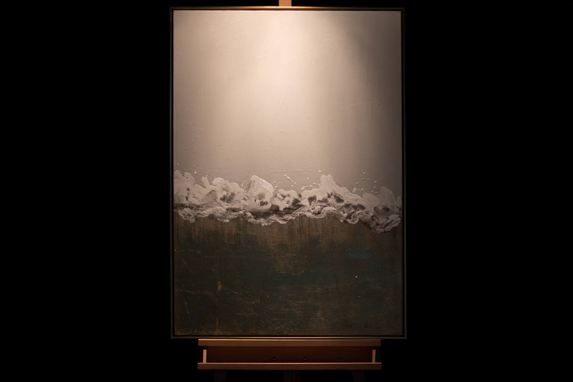 Leinwandbild 77.5x102.5 HANDGEMALT cm, KUNSTLOFT Gemälde Goldenes Wohnzimmer 100% Wandbild Himmelreich
