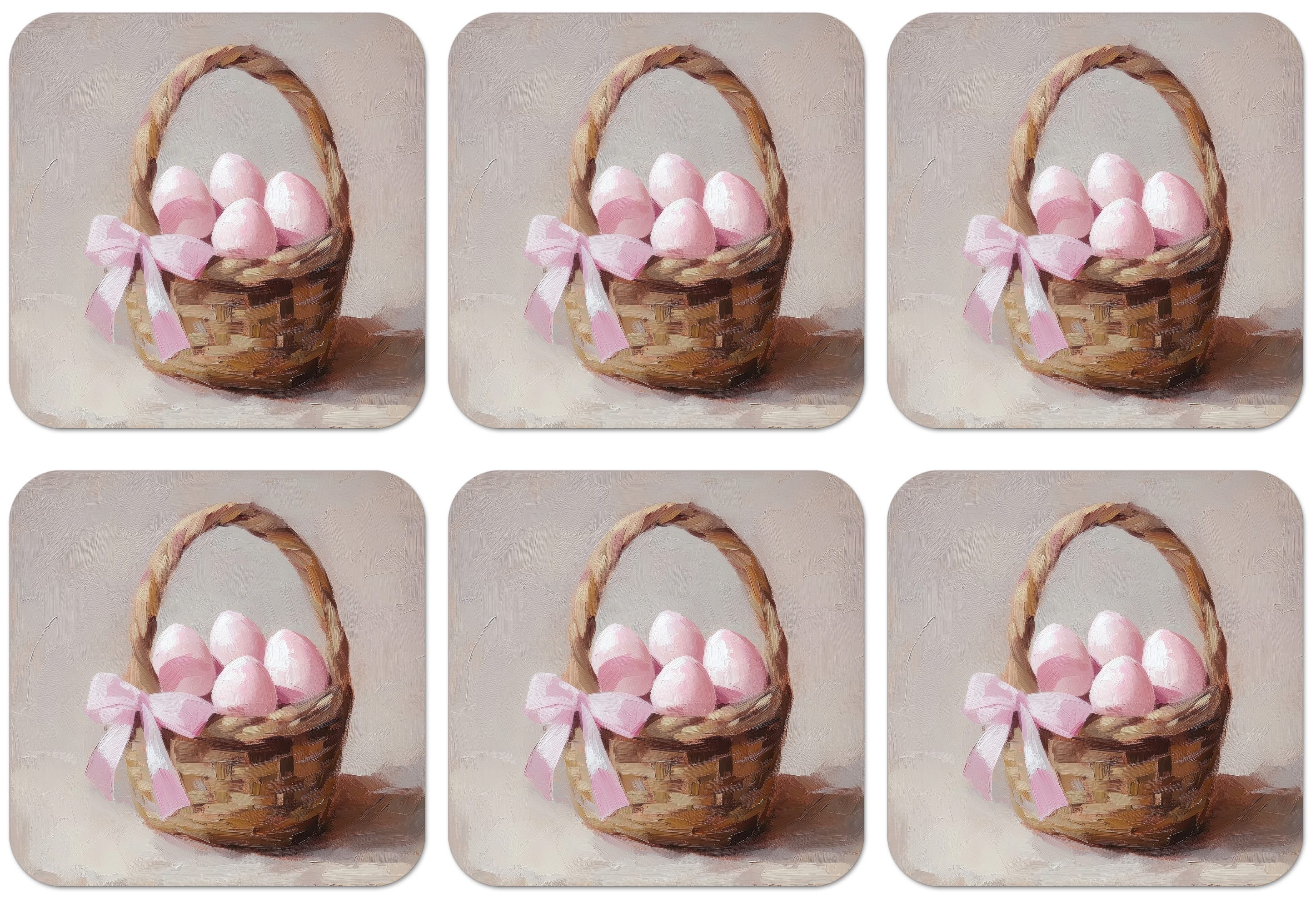 MuchoWow Glasuntersetzer Korb - Eier - Rosa - Ostern Deko, Zubehör für Gläser, 6-tlg., Tassenuntersetzer Kork, Quadrat, Untersetzer Set Gläser, 10x10 cm