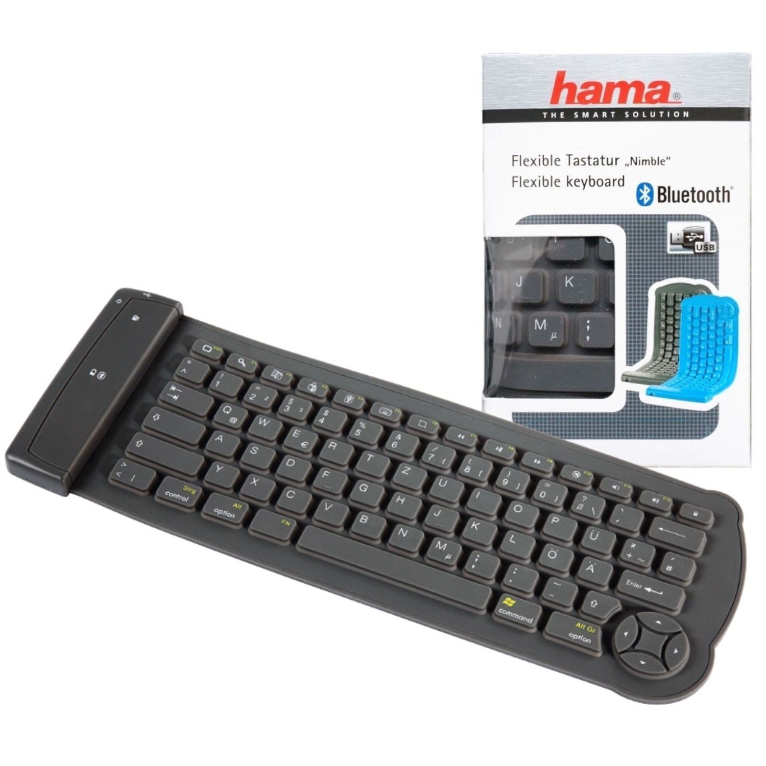 Hama Gummi Silikon Bluetooth Tastatur faltbar Grau PC-Tastatur (flexibel  aufrollbar, Bluetooth 3.0, Rutschfest, passend für PC, Tablet PC, iPad,  Tab, Smartphone, Handy, etc)