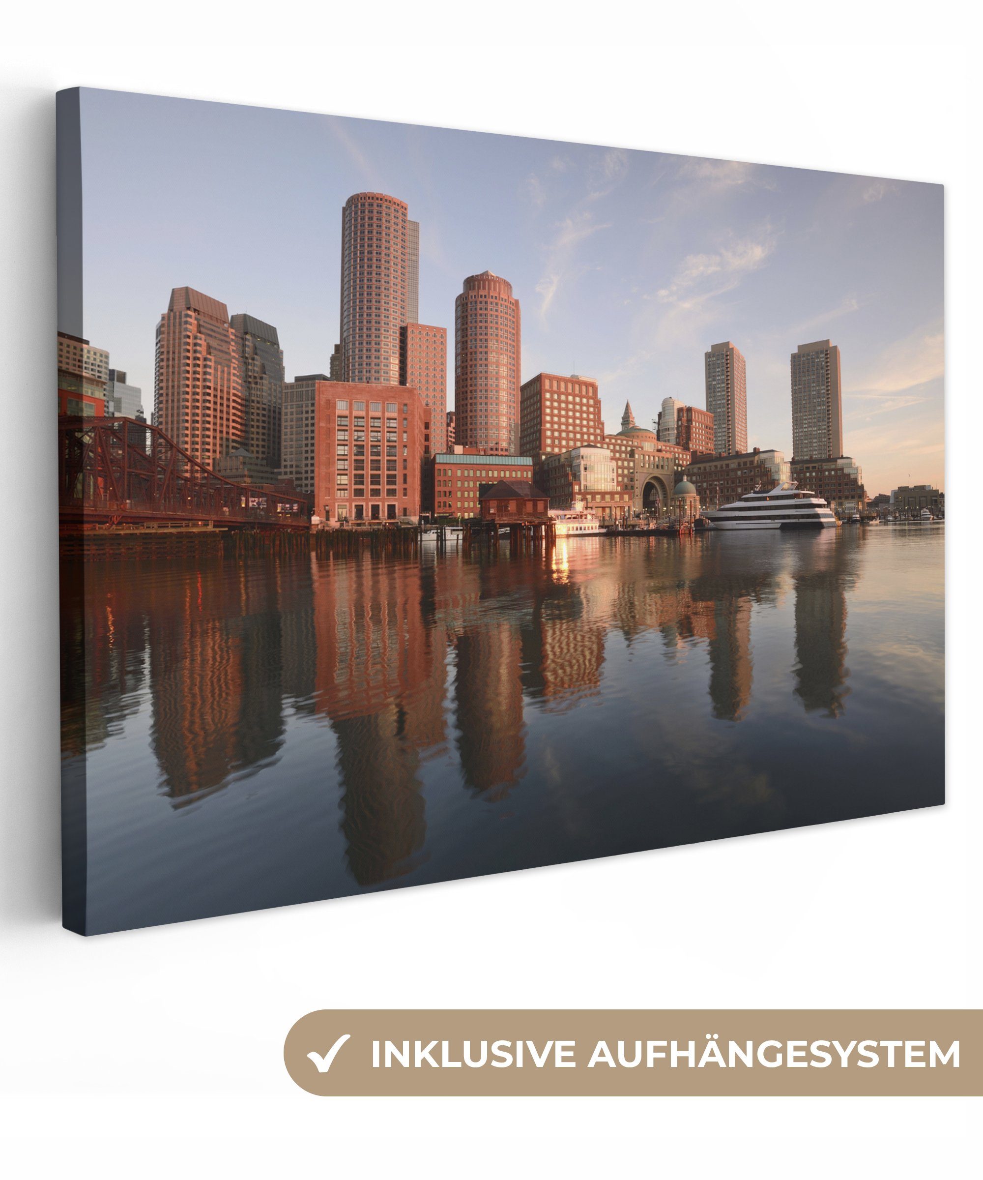 OneMillionCanvasses® Leinwandbild Skyline von Boston, (1 St), Wandbild Leinwandbilder, Aufhängefertig, Wanddeko, 30x20 cm