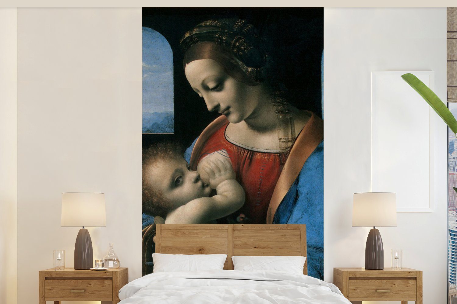 MuchoWow Fototapete Die Jungfrau Maria - Leonardo da Vinci, Matt, bedruckt, (2 St), Vliestapete für Wohnzimmer Schlafzimmer Küche, Fototapete