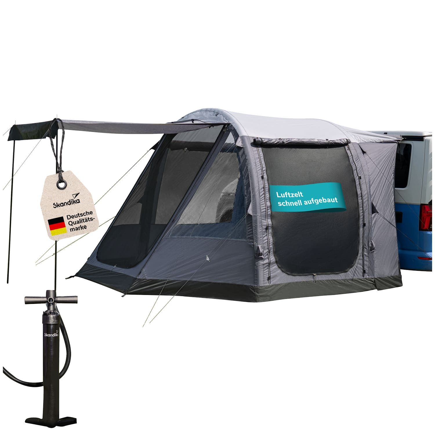 Skandika Vorzelt Aarhus Air Protect, Busvorzelt, Aufblasbares Zelt für Auto Bus Van, Personen: 4, freistehend, 2 m Stehhöhe, wasserfest, 3000 mm Wassersäule, wetterfest