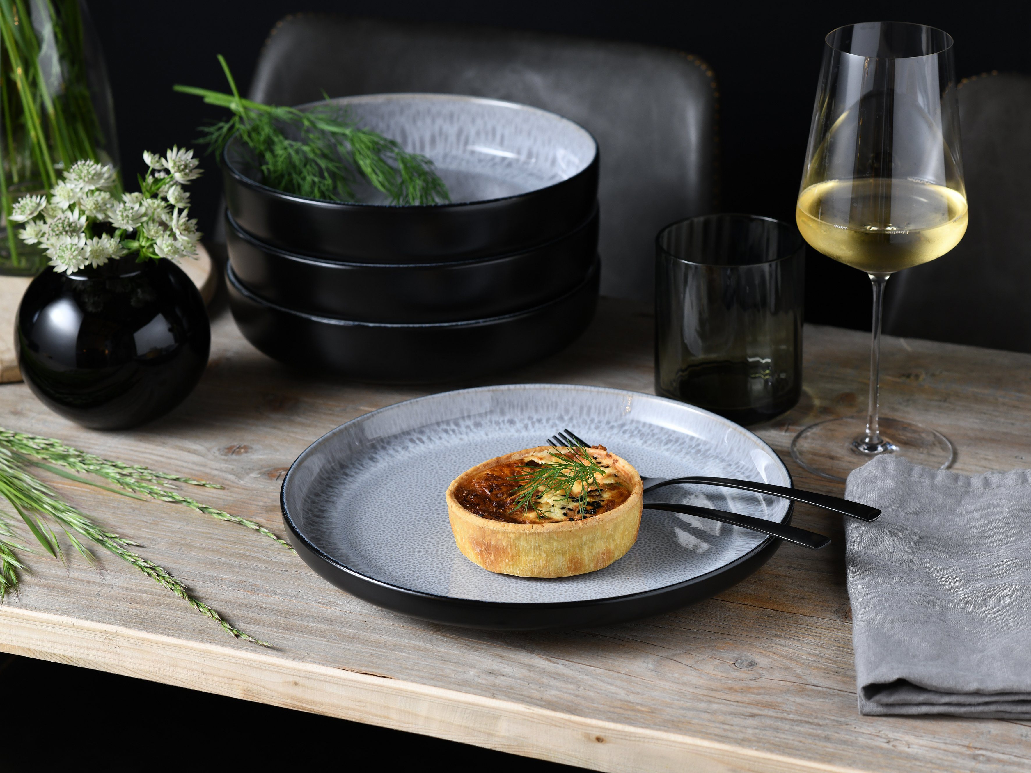 creaTable Teller-Set Nordic Fjord (12-tlg), 6 Personen, Steinzeug, Tafelservice, 6 Speiseteller Ø 26 cm, 6 Suppenteller Ø 22,5 cm – Bild 4 von 5