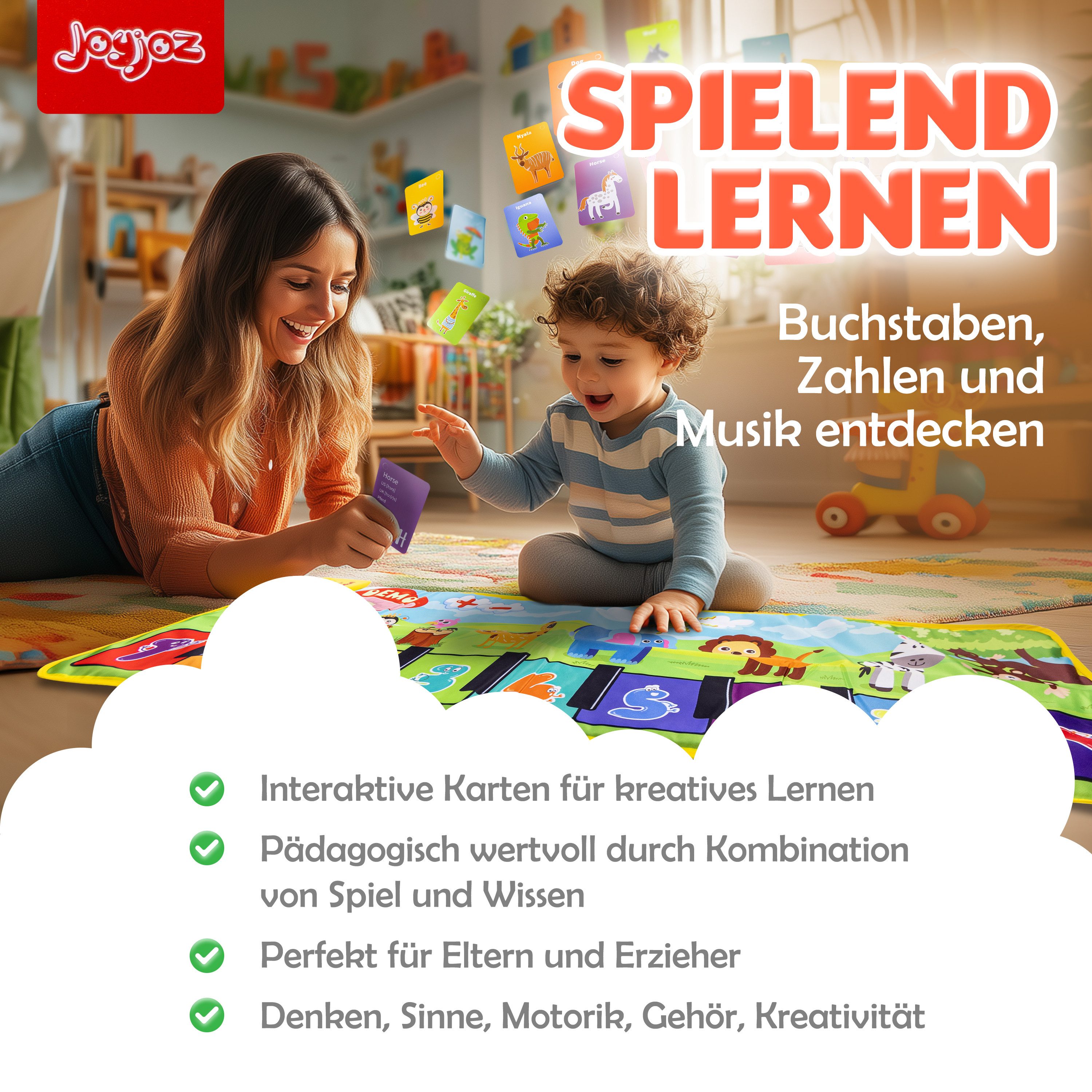 JoyJoz Spielmatte (Elektronische Klaviermatte, Tanzmatte für Kinder), mit 25 Geräuschen und 13 Karten – Spielspaß und Lernen in Einem – Bild 2 von 5