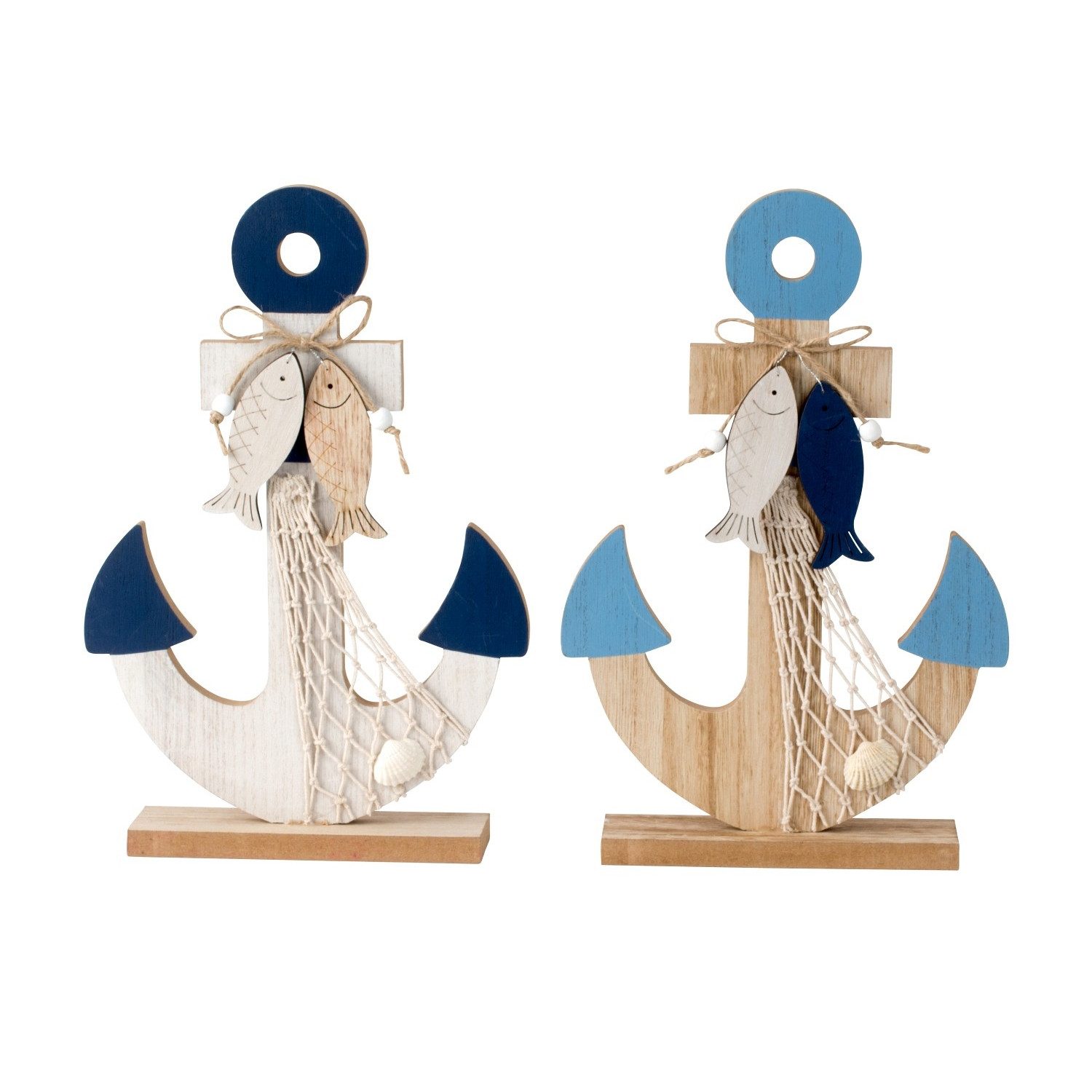 KARMA Dekofigur Dekoanker 2er Set Holz Maritim zum Aufstellen 30 cm Natur W günstig online kaufen