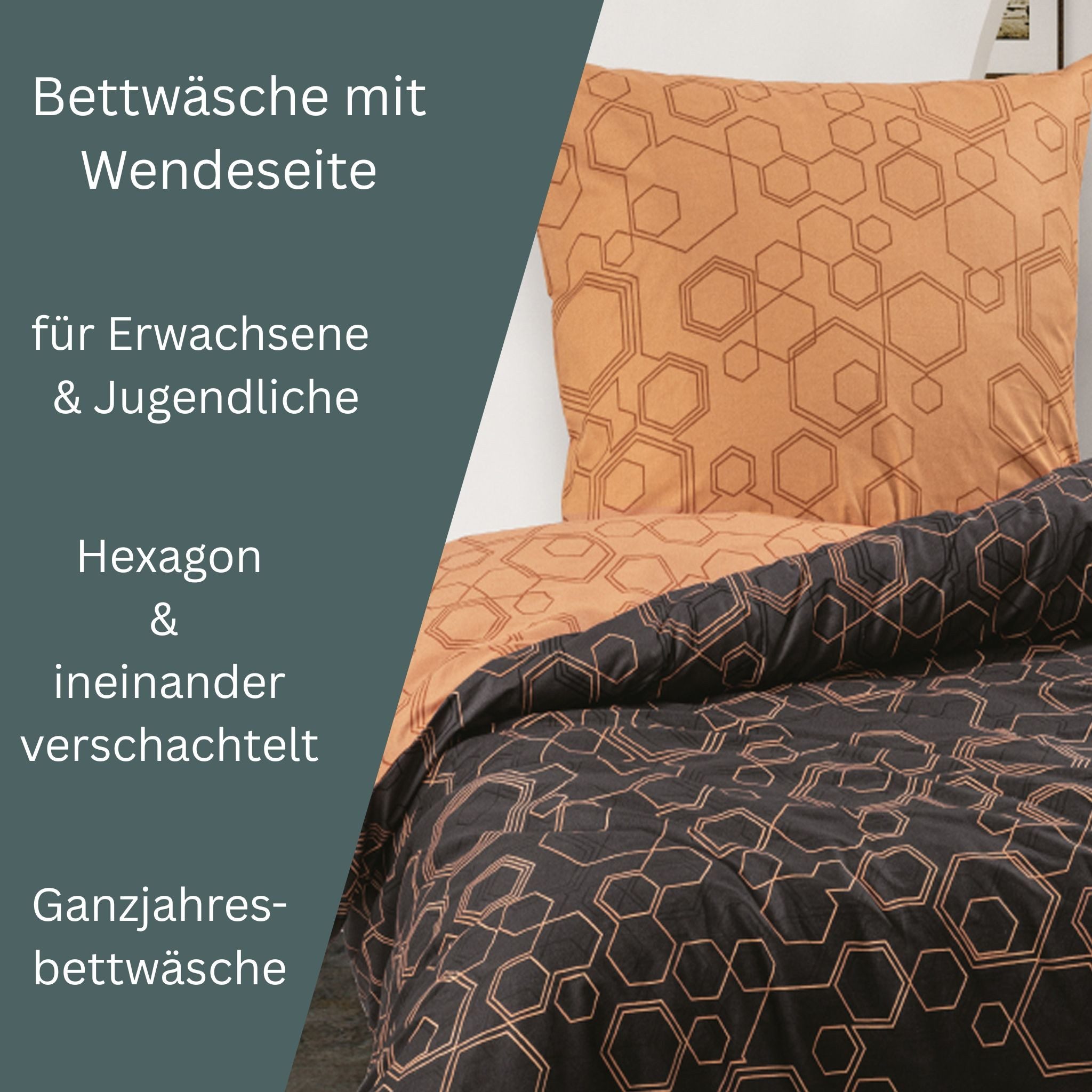 Leonado Vicenti Bettwäsche 100% Baumwolle 135x200 155x200 155x220 200x200 200x220 240x220, Renforce, 3 teilig, Harmoniert ideal mit warmen Holztönen und goldfar – Bild 5 von 5