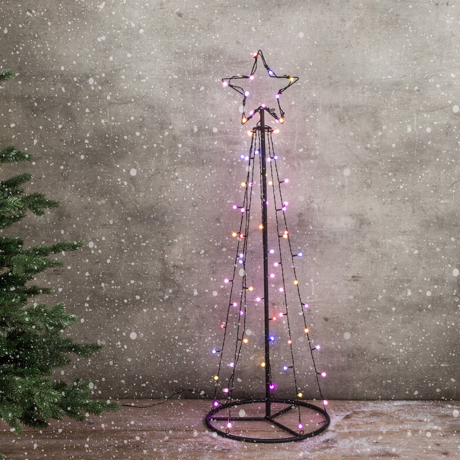 MARELIDA LED Baum LED Lichterbaum mit Stern Weihnachtsbaum 1m 62 bunte LED außen, LED Classic, mehrfarbig / bunt