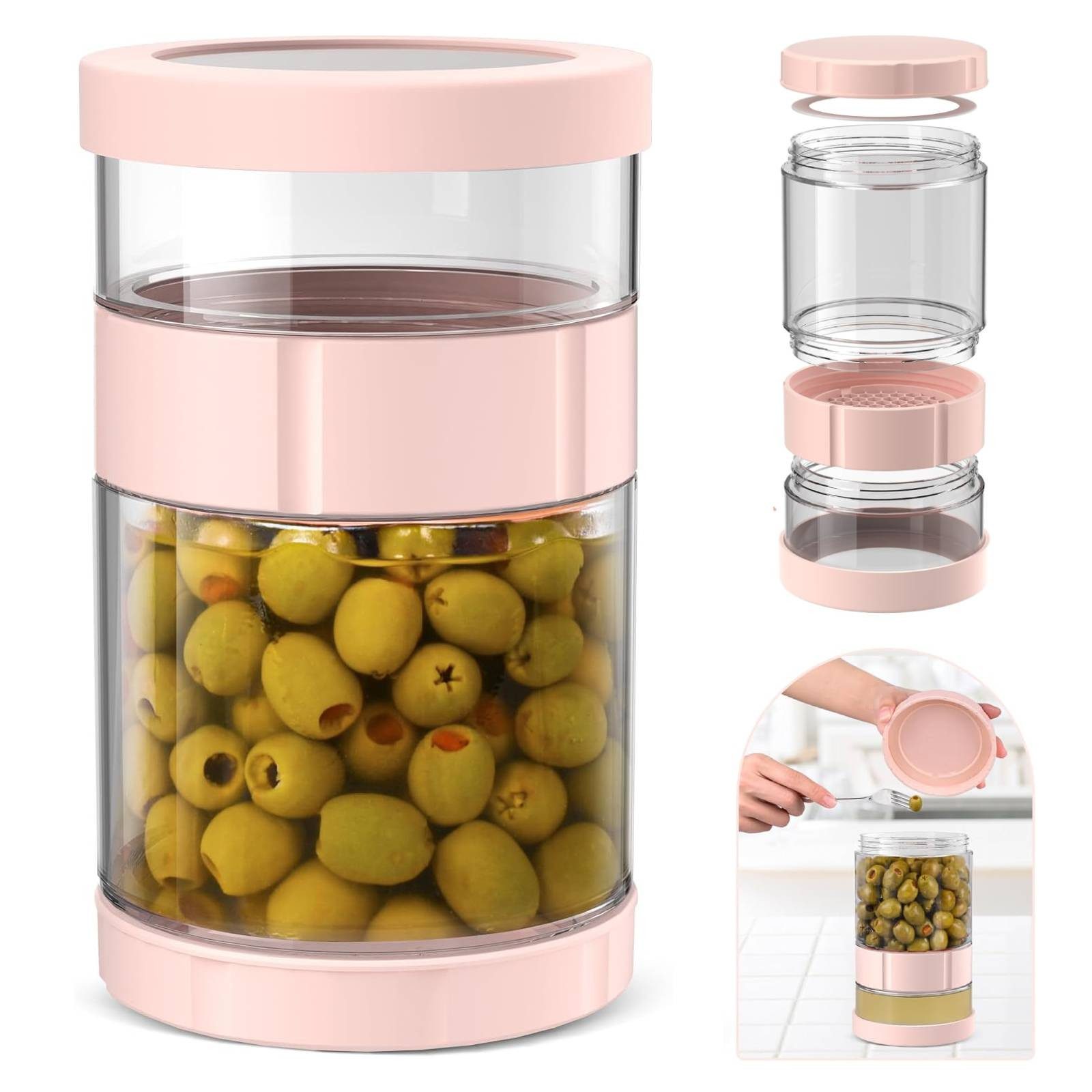 BlingBin Einmachglas Luftdichtes Essiggurken Zum Umdrehen, Gurkengläser Mit Deckeln, Glas, Silikon, ABS, (Fassungsvermögen: 1500 ml (obere Flasche: 1000 ml, untere Flasche: 500 ml), 1-tlg., Produktabmessungen: 19,8 × 11 × 11 cm), Gurkenspender, Nass Trocken Trennung Für Mahlzeitenzubereitung