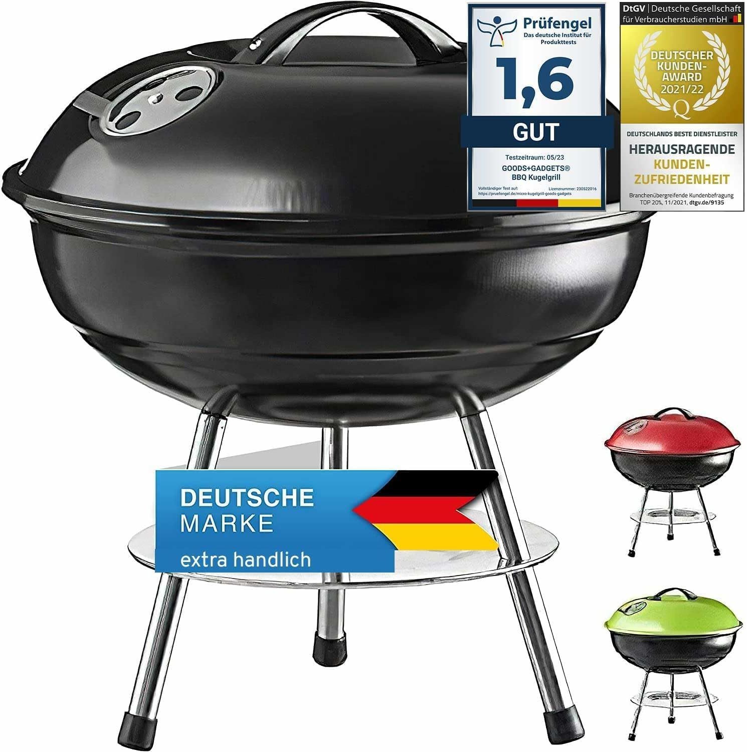 Goods+Gadgets Standgrill GOODS+GADGETS Mini Kugelgrill Campinggrill - Holzkohle BBQ Edelstahl, Camping Holzkohle-Grill Tischgrill