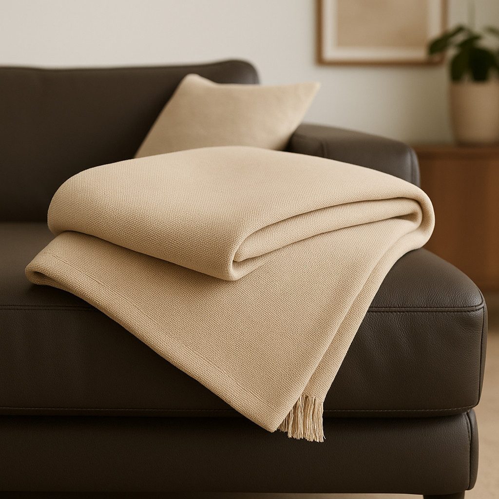 Wohndecke Cotton made in Africa, GUIDO MARIA KRETSCHMER, Plaid Couchdecke Baumwolle beige 220x250 cm