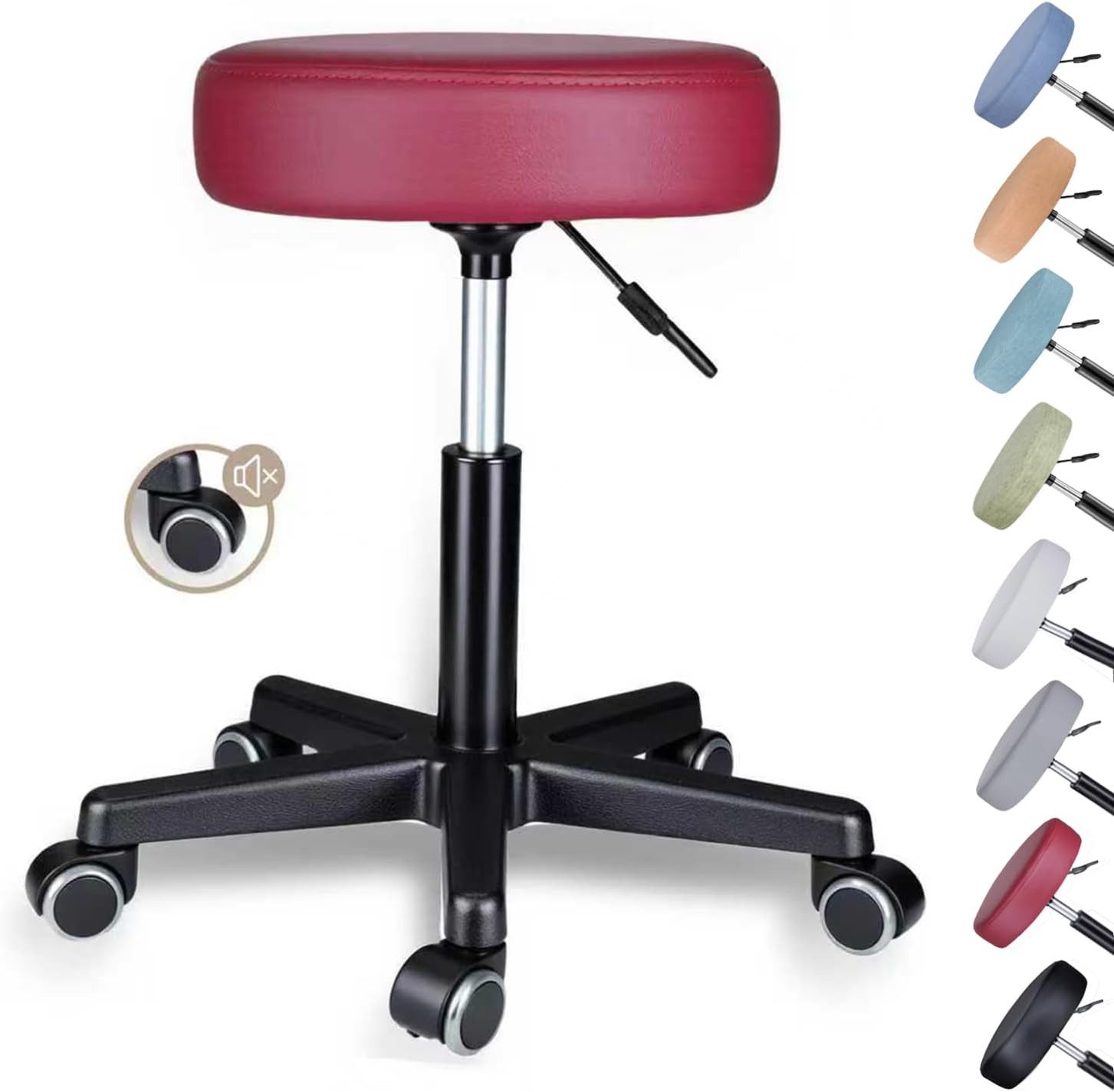 Zedelmaier Hocker Drehhocker Bürohocker Barhocker Arbeitshocker Polsterung, 44-58cm Höhenverstellbarer, 360°drehbar mit 5 Rollen