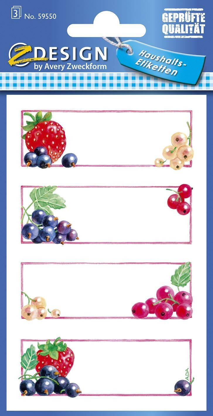 Avery Zweckform Etikett 59550 Z-Design Marmeladen Etiketten Erdbeeren Johannisbeeren 3 Bogen/1