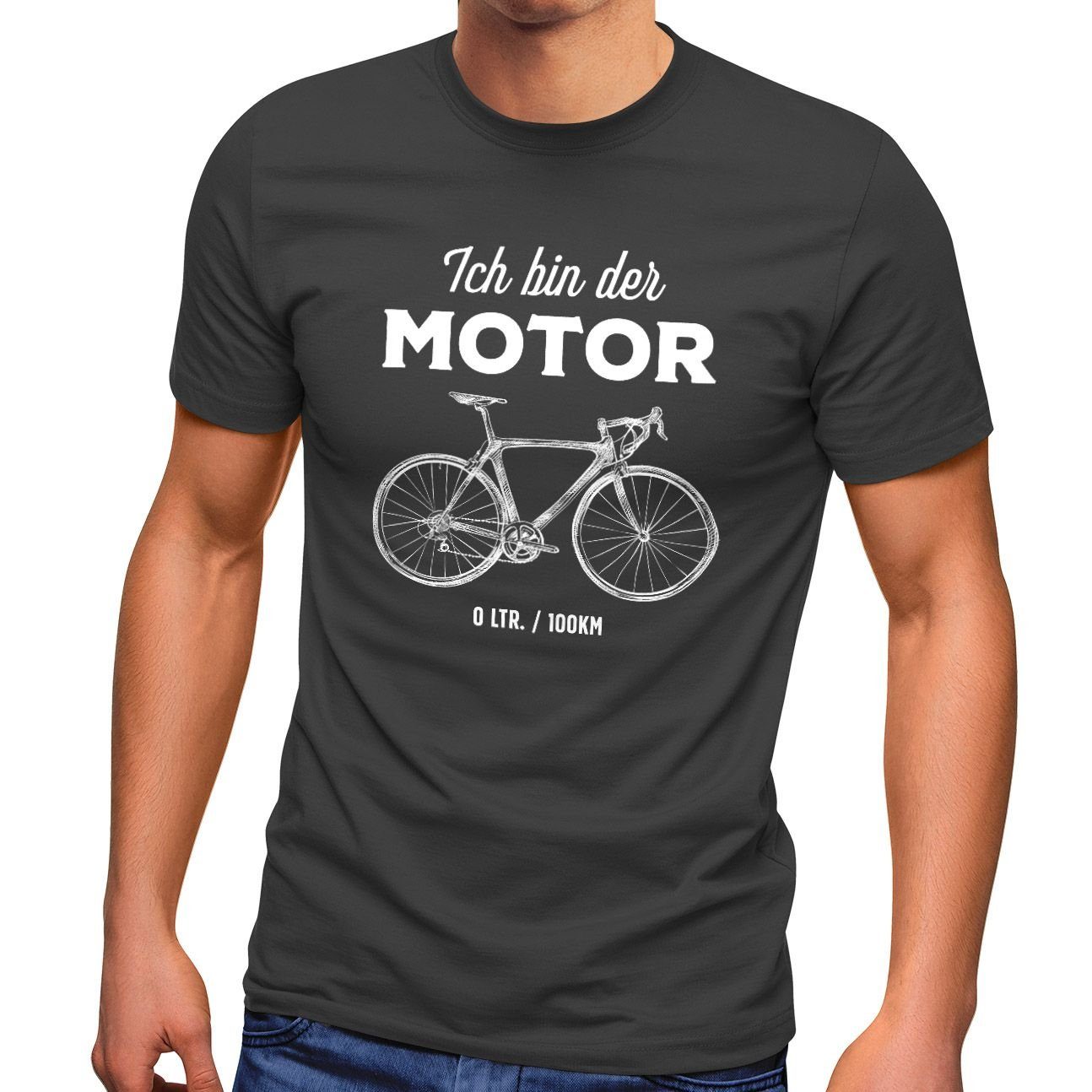 MoonWorks Print-Shirt Herren T-Shirt Fahrrad Sprüche I'm the Engine Bike Rad Fun-Shirt Spruch lustig Moonworks® mit Print Motor grau