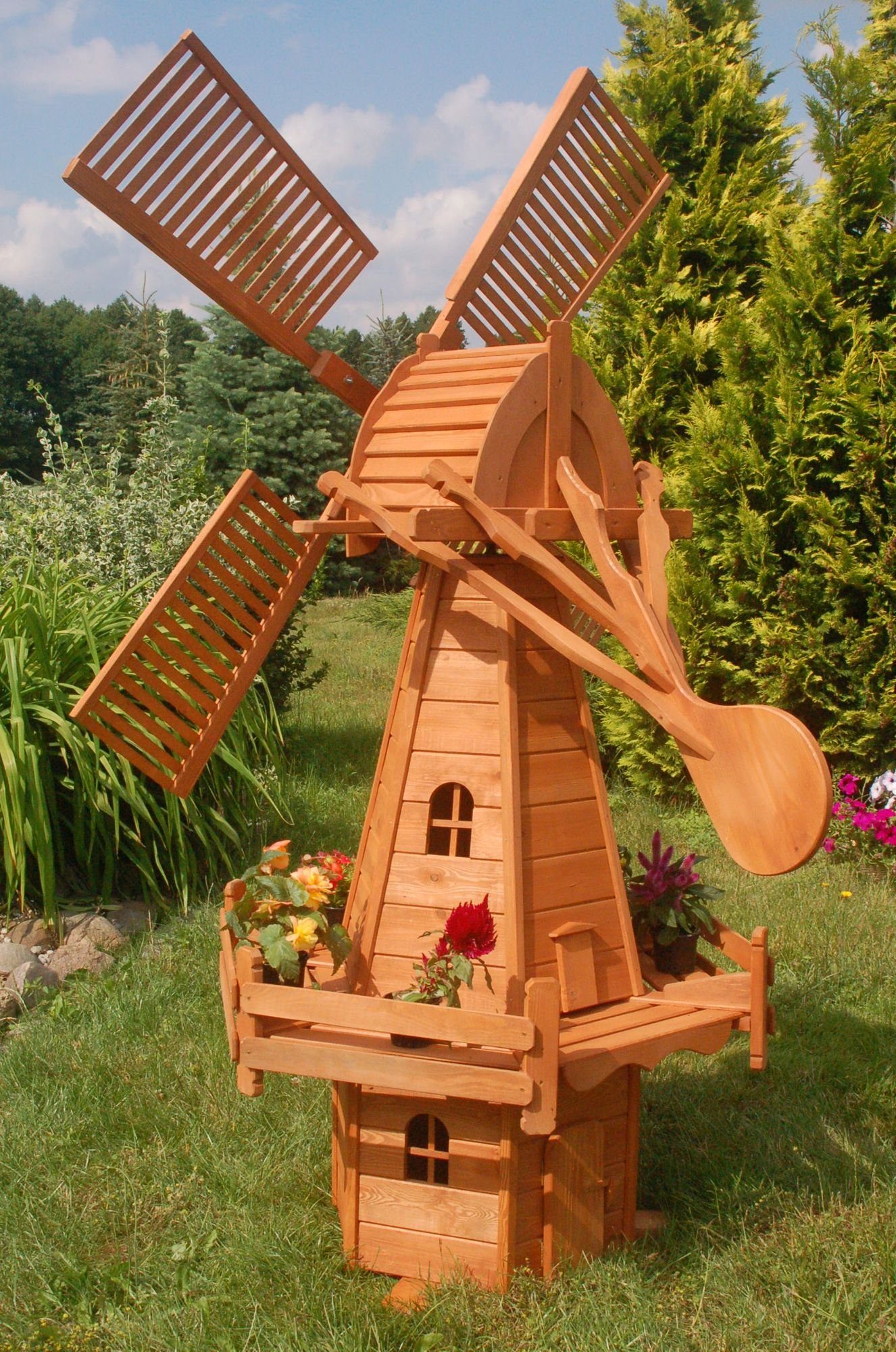 DSH DEKO SHOP HANNUSCH Gartenfigur Große Windmühle aus Holz – Höhe 2,15 Meter | Figuren