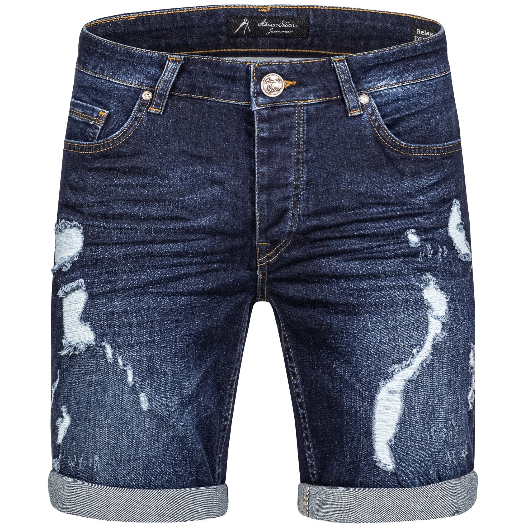 Jeans SAN Jeansshorts Amaci&Sons Destroyed Dunkelblau DIEGO Shorts