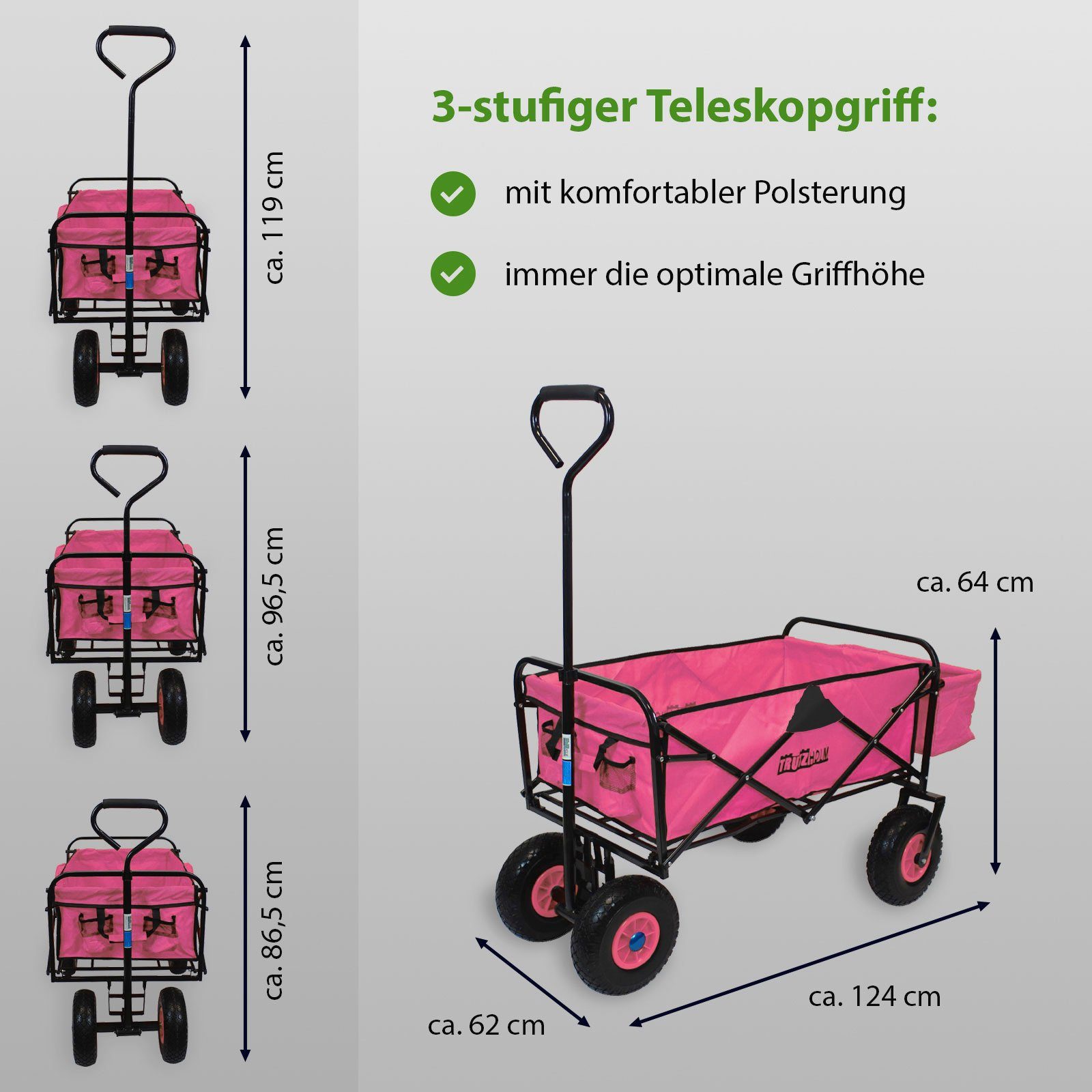 faltbar und Teleskopgriff Hecktasche mit TRUTZHOLM Bollerwagen Bollerwagen Vollgummi-Rädern,
